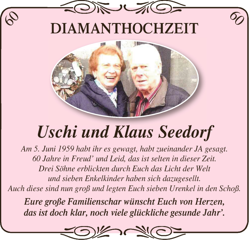 Hochzeitsanzeige von Uschi Seedorf von Osterholzer Kreisblatt