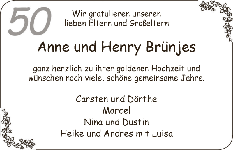 Hochzeitsanzeige von Anne Brünjes von Osterholzer Kreisblatt