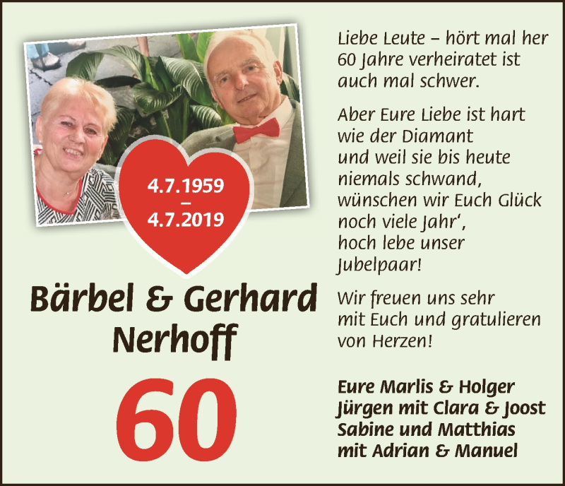 Hochzeitsanzeige von Bärbel Nerhoff von Die Norddeutsche