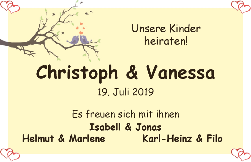 Hochzeitsanzeige von Christoph  von Wuemme Zeitung
