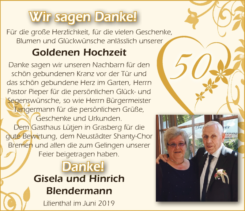 Hochzeitsanzeige von Gisela Blendermann von Wuemme Zeitung