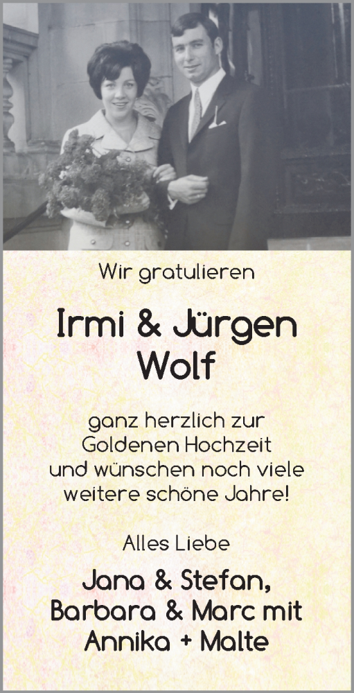 Hochzeitsanzeige von Irmi Wolf von WESER-KURIER