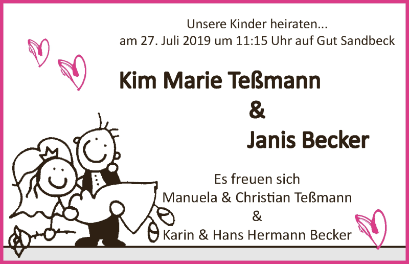 Hochzeitsanzeige von Kim Marie Teßmann von Wuemme Zeitung