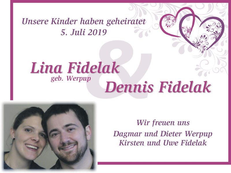 Hochzeitsanzeige von Lina Fiidellak von WESER-KURIER