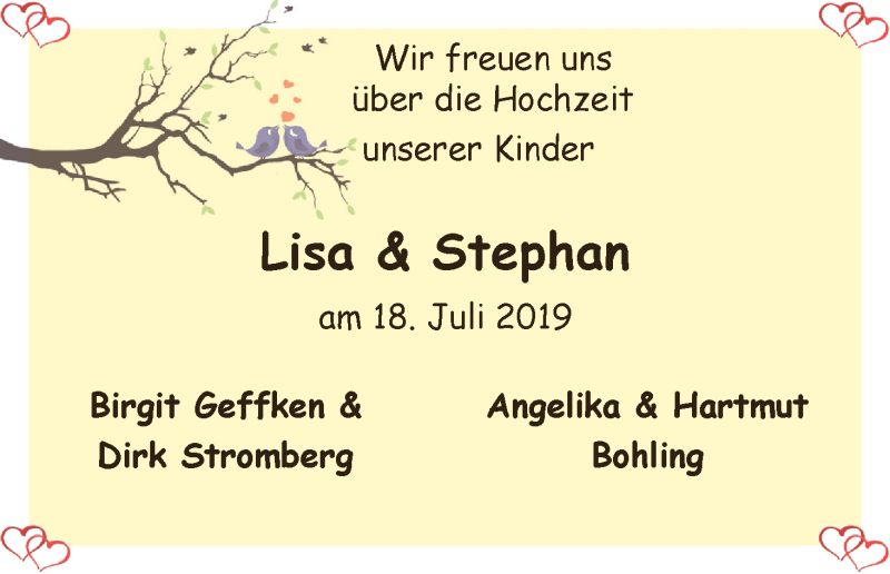 Hochzeitsanzeige von Lisa  von Wuemme Zeitung