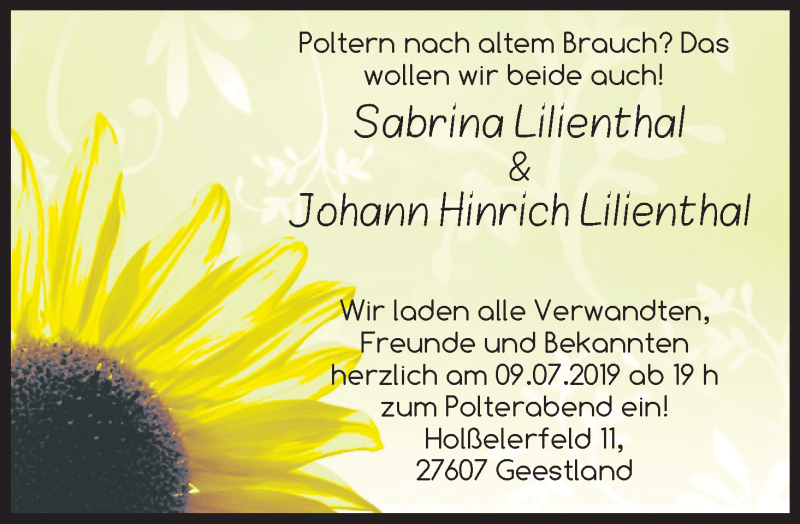 Hochzeitsanzeige von Sabrina Lilienthal von Osterholzer Kreisblatt