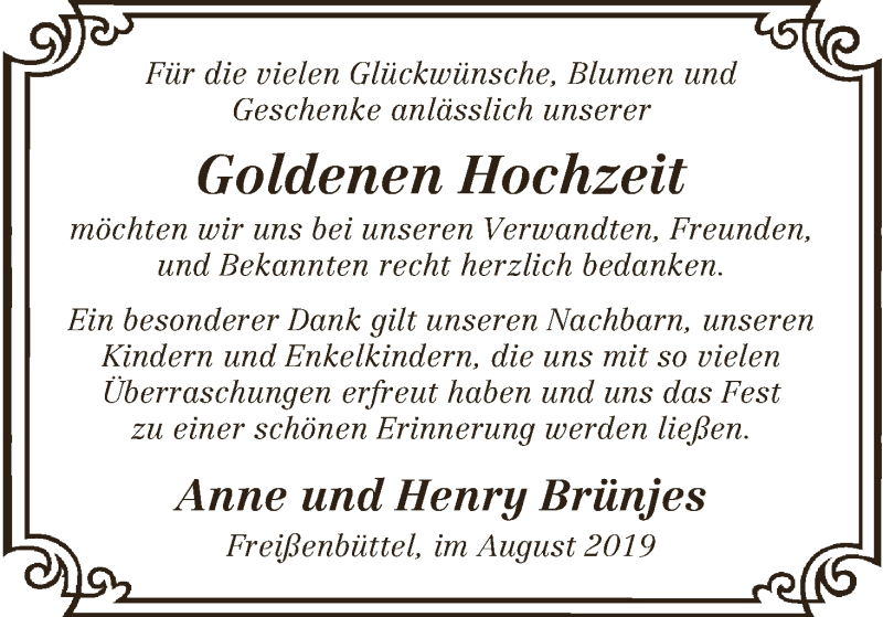 Hochzeitsanzeige von Anne Brünjes von Osterholzer Kreisblatt