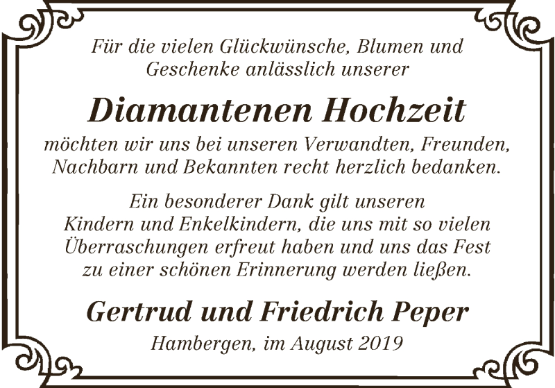 Hochzeitsanzeige von Gertrud Peper von Osterholzer Kreisblatt