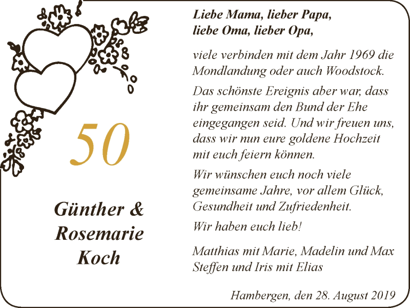Hochzeitsanzeige von Günther Koch von Osterholzer Kreisblatt