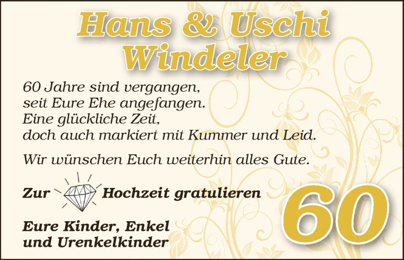 Hochzeitsanzeige von Hans Windeler von WESER-KURIER
