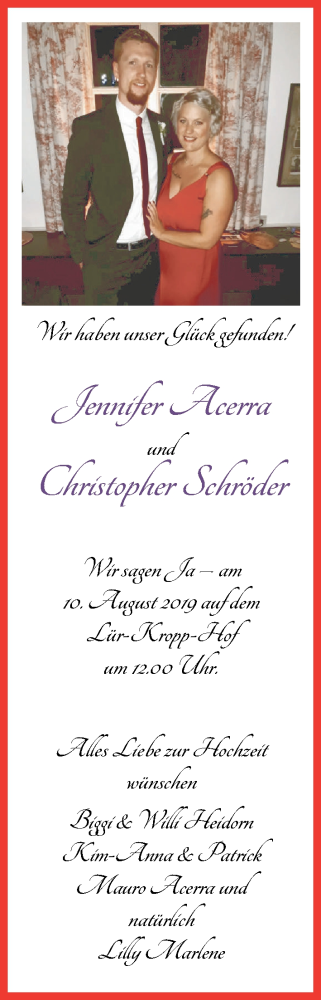 Hochzeitsanzeige von Jennifer Acerra von WESER-KURIER