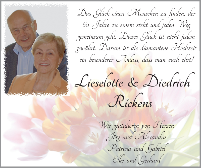 Hochzeitsanzeige von Lieselotte Rickens von WESER-KURIER