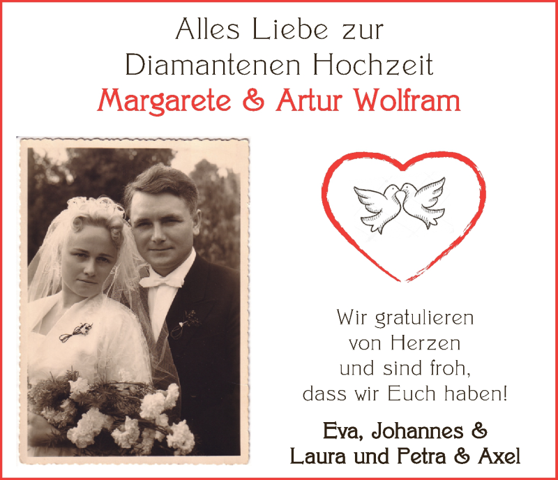 Hochzeitsanzeige von Margarete Wolfram von Wuemme Zeitung