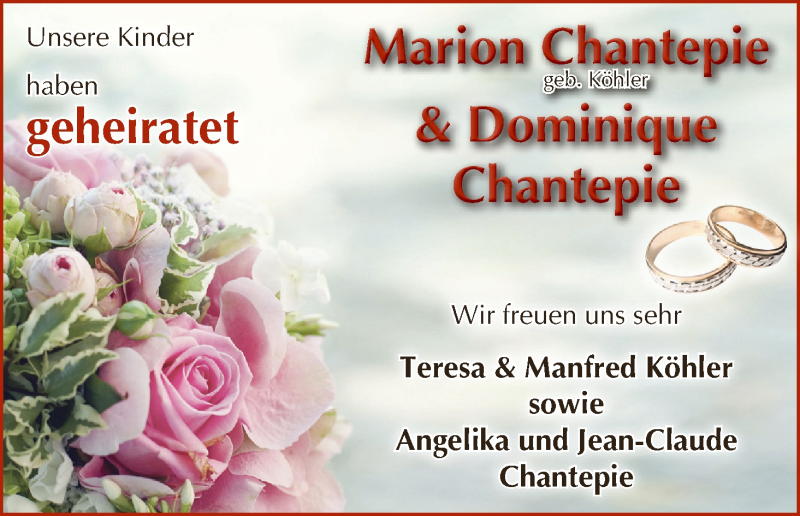 Hochzeitsanzeige von Marion Chantepie von WESER-KURIER
