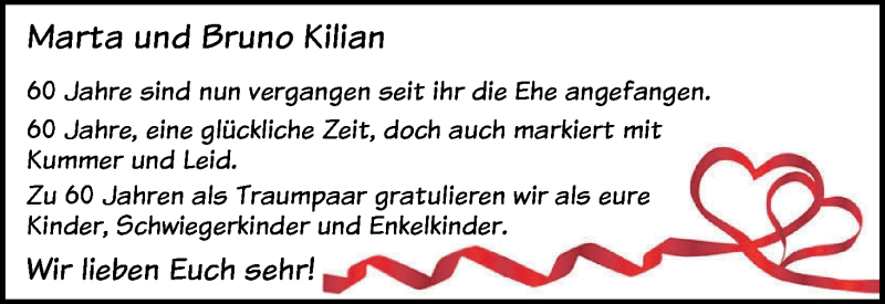 Hochzeitsanzeige von Marta Kilian von WESER-KURIER