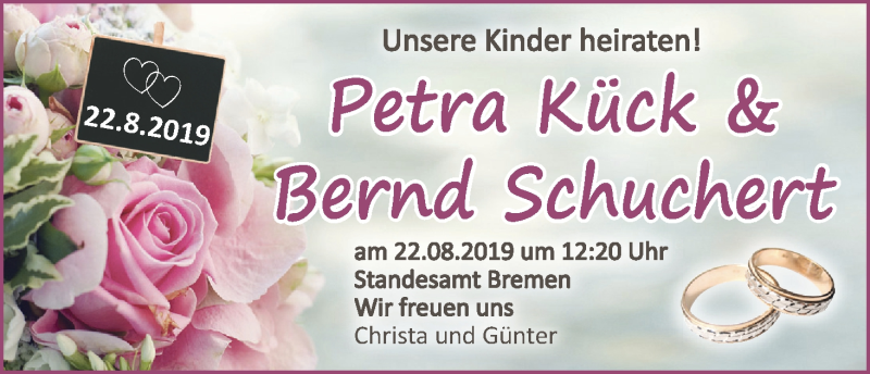 Hochzeitsanzeige von Petra Kück von WESER-KURIER
