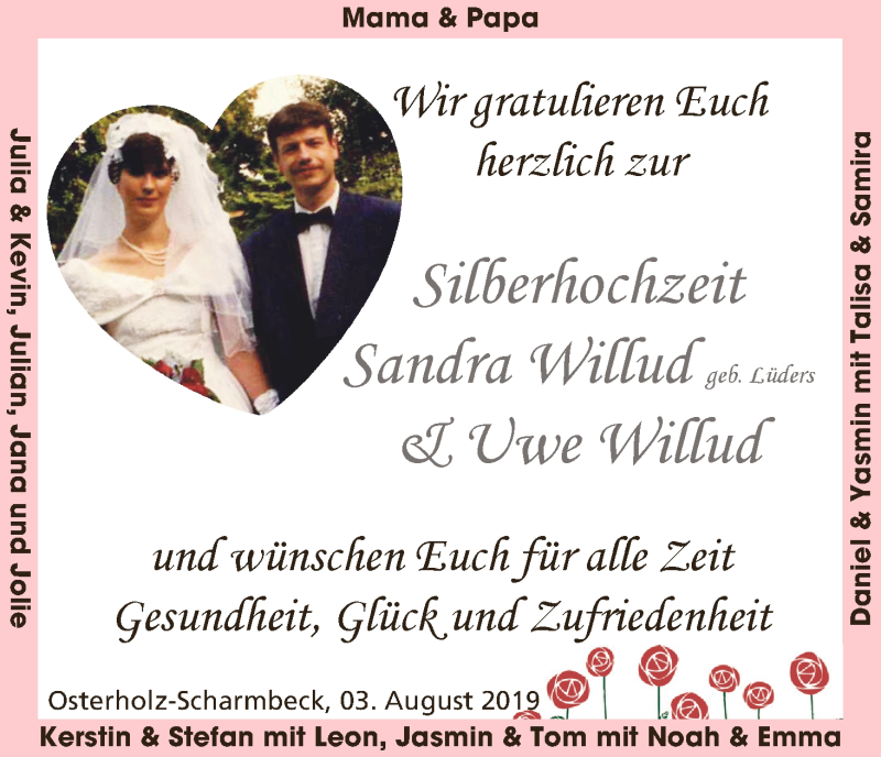 Hochzeitsanzeige von Sandra Willud von Osterholzer Kreisblatt