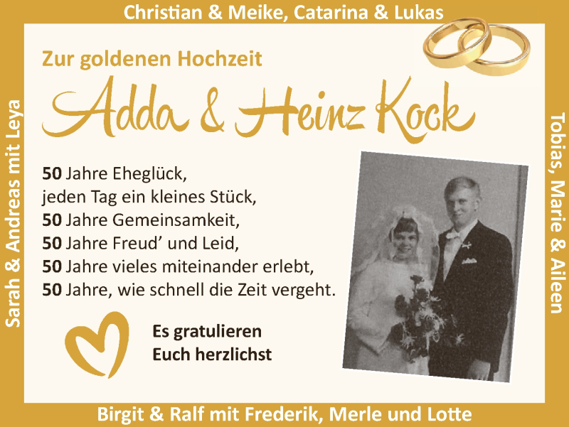 Hochzeitsanzeige von Adda Kock von Osterholzer Kreisblatt
