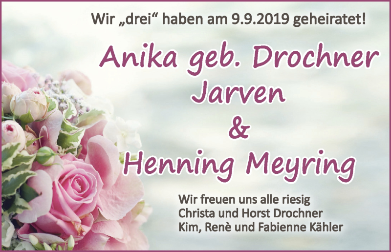 Hochzeitsanzeige von Anika Meyring von Osterholzer Kreisblatt