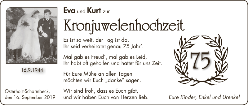 Hochzeitsanzeige von Eva  von Osterholzer Kreisblatt