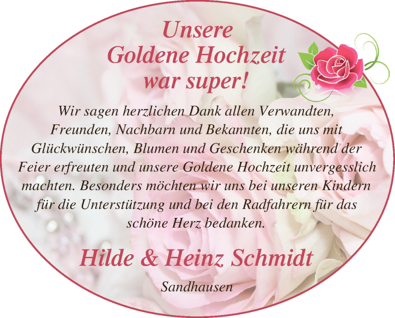 Hochzeitsanzeige von Hilde Schmidt von Osterholzer Kreisblatt