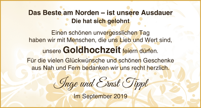 Hochzeitsanzeige von Inge Tippl von Die Norddeutsche