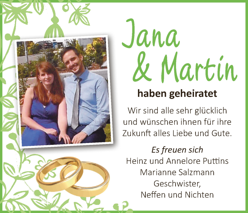 Hochzeitsanzeige von Jana  von Wuemme Zeitung