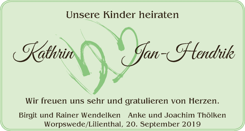 Hochzeitsanzeige von Kathrin  von Wuemme Zeitung