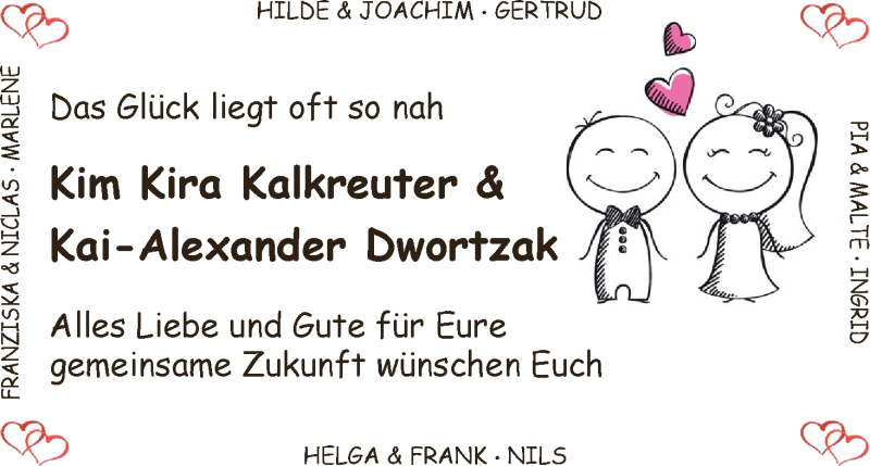 Hochzeitsanzeige von Kim Kira Kalkreuter von Wuemme Zeitung
