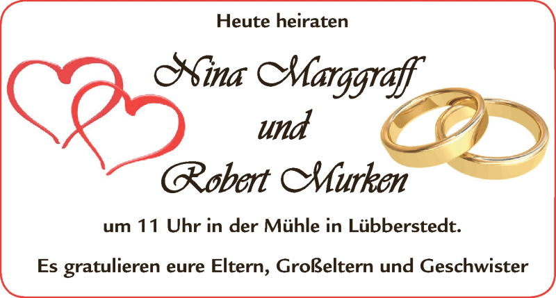 Hochzeitsanzeige von Nina Marggraff von Osterholzer Kreisblatt