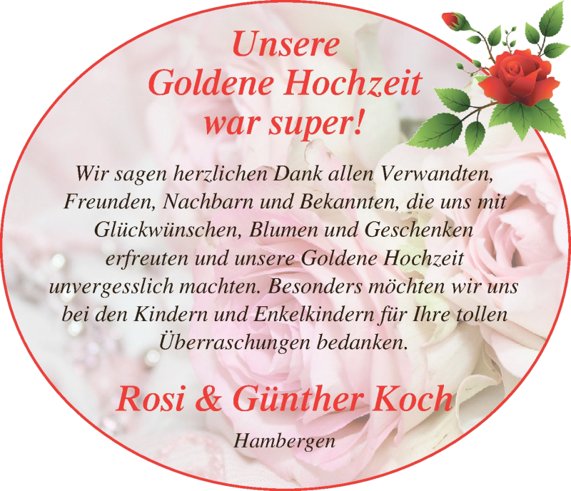 Hochzeitsanzeige von Rosi Koch von Osterholzer Kreisblatt
