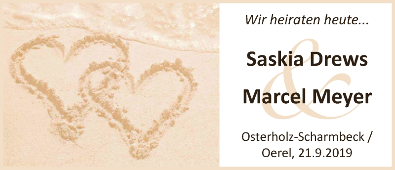 Hochzeitsanzeige von Saskia Drews von Osterholzer Kreisblatt