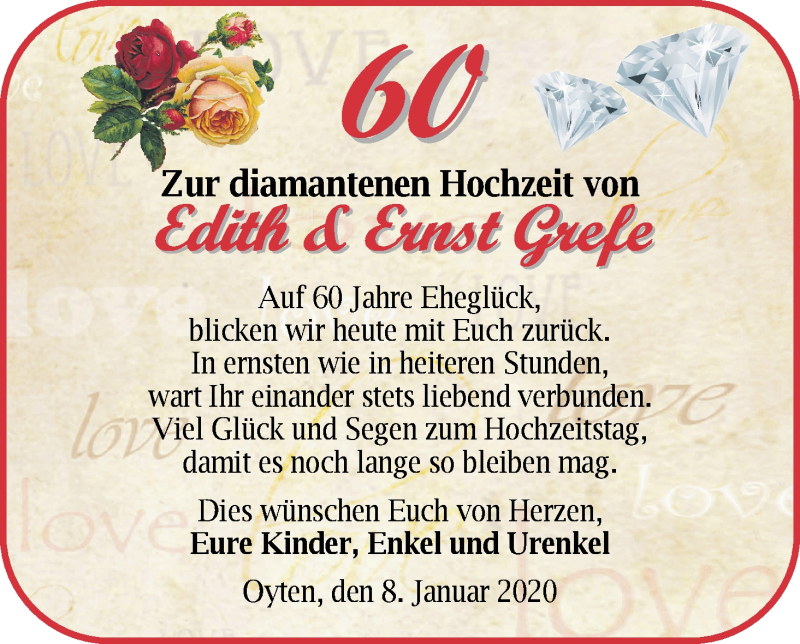 Hochzeitsanzeige von Edith Grefe von Achimer Kurier/Verdener Nachrichten
