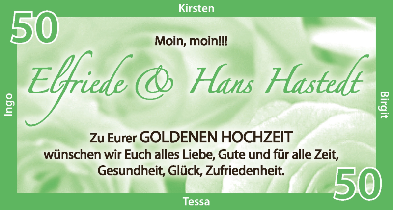 Hochzeitsanzeige von Elfriede Hastedt von Wuemme Zeitung