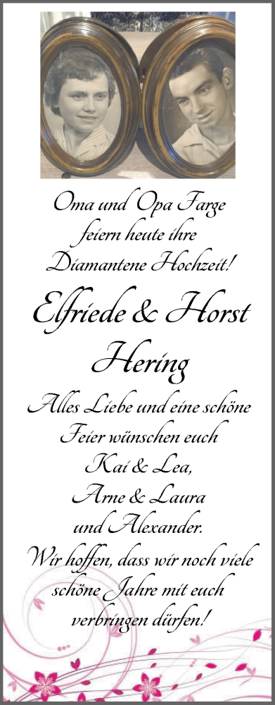 Hochzeitsanzeige von Elfriede Hering von WESER-KURIER