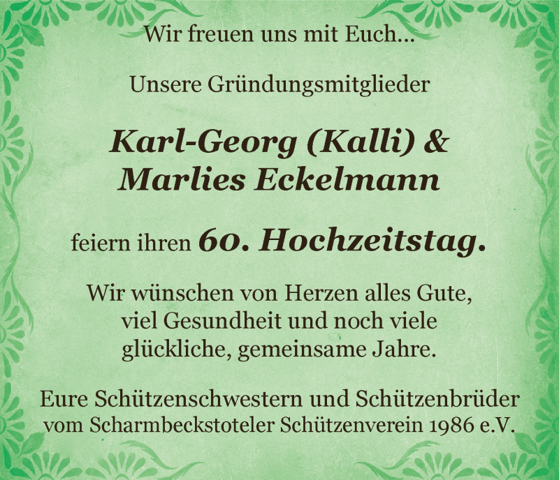 Hochzeitsanzeige von Karl-Georg Eckelmann von Osterholzer Kreisblatt