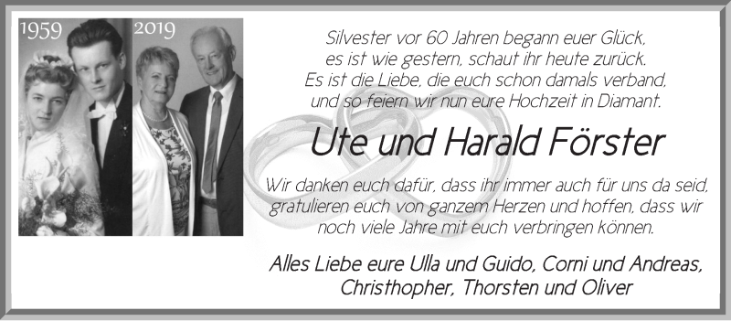 Hochzeitsanzeige von Ute Förster von WESER-KURIER