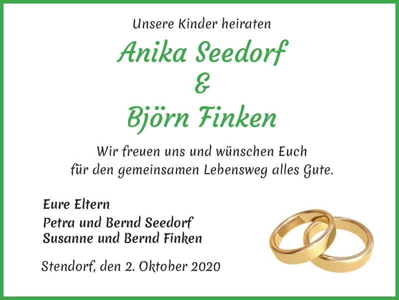 Hochzeitsanzeige von Anika Seedorf von Osterholzer Kreisblatt