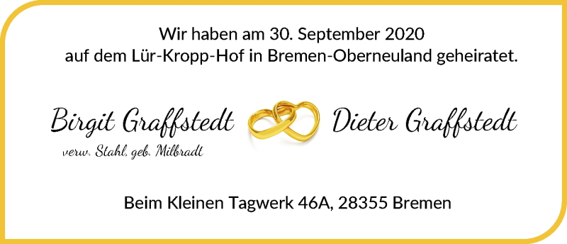 Hochzeitsanzeige von Birgit Stahl von WESER-KURIER