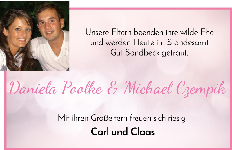 Hochzeitsanzeige von Daniela Poolke von Osterholzer Kreisblatt