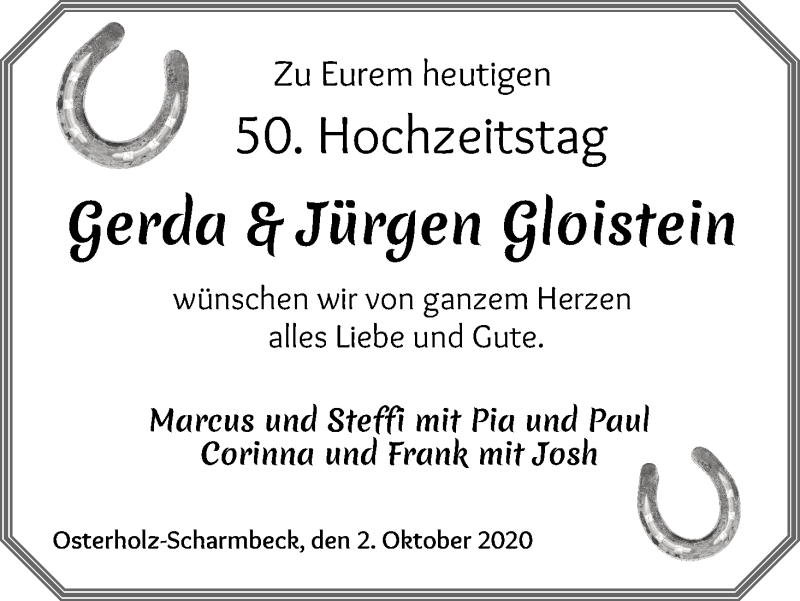 Hochzeitsanzeige von Gerda Gloistein von Osterholzer Kreisblatt