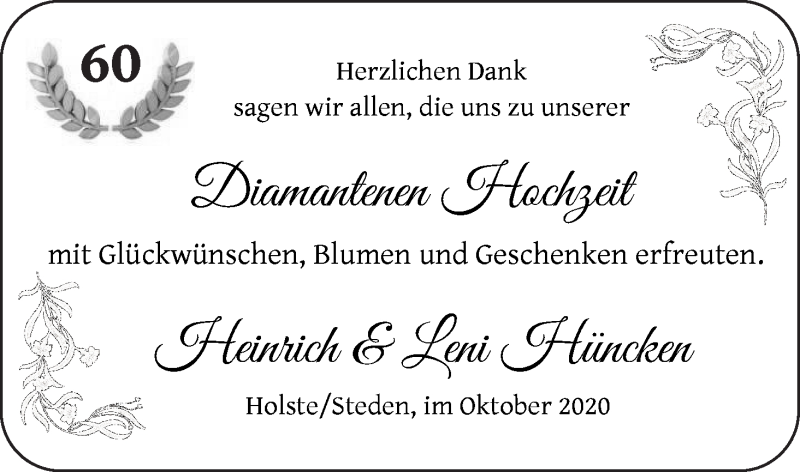 Hochzeitsanzeige von Heinrich Hüncken von Osterholzer Kreisblatt