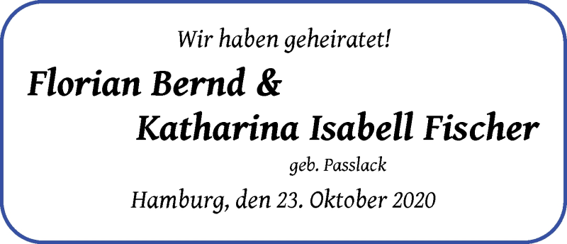 Hochzeitsanzeige von Katharina Isabell Fischer von WESER-KURIER