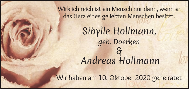 Hochzeitsanzeige von Sibylle Hollmann von WESER-KURIER