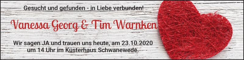 Hochzeitsanzeige von Vanessa Georg von WESER-KURIER