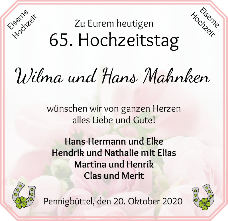 Hochzeitsanzeige von Wilma Mahnken von Osterholzer Kreisblatt