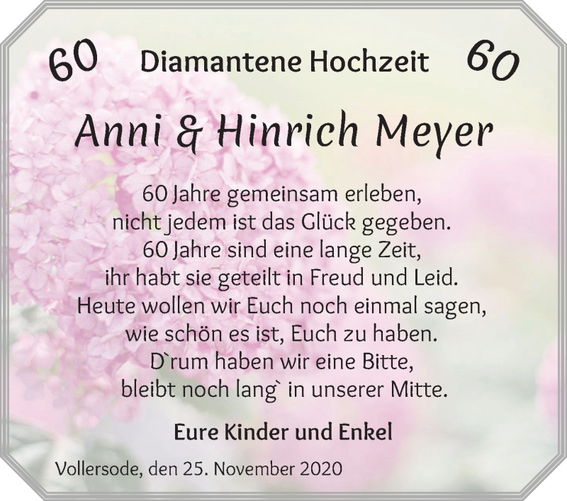 Hochzeitsanzeige von Anni Meyer von Osterholzer Kreisblatt