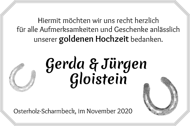 Hochzeitsanzeige von Gerda Gloistein von Osterholzer Kreisblatt