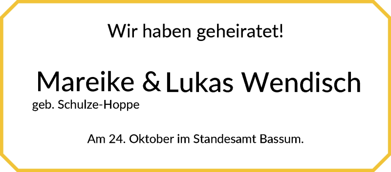 Hochzeitsanzeige von Mareike Wendisch von WESER-KURIER