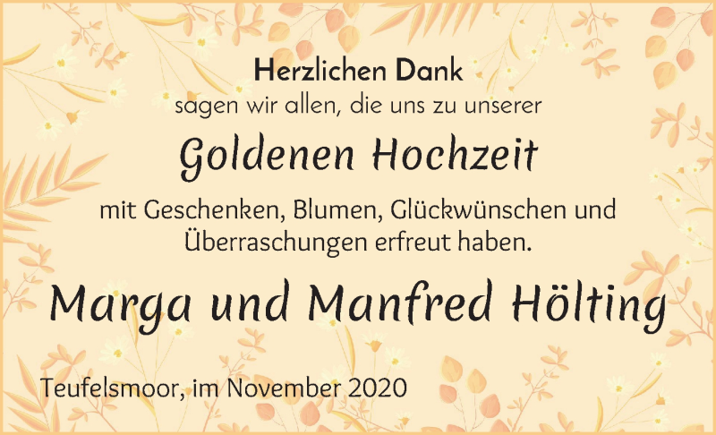 Hochzeitsanzeige von Marga Hölting von Osterholzer Kreisblatt